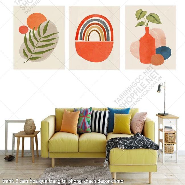 tranh 3 tam hoa qua trang tri phong khach decor
